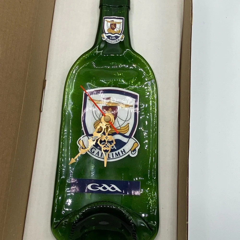 The Rare Auld Time Company Handmade Irish Bottle Clock – Galway GAA Crest
